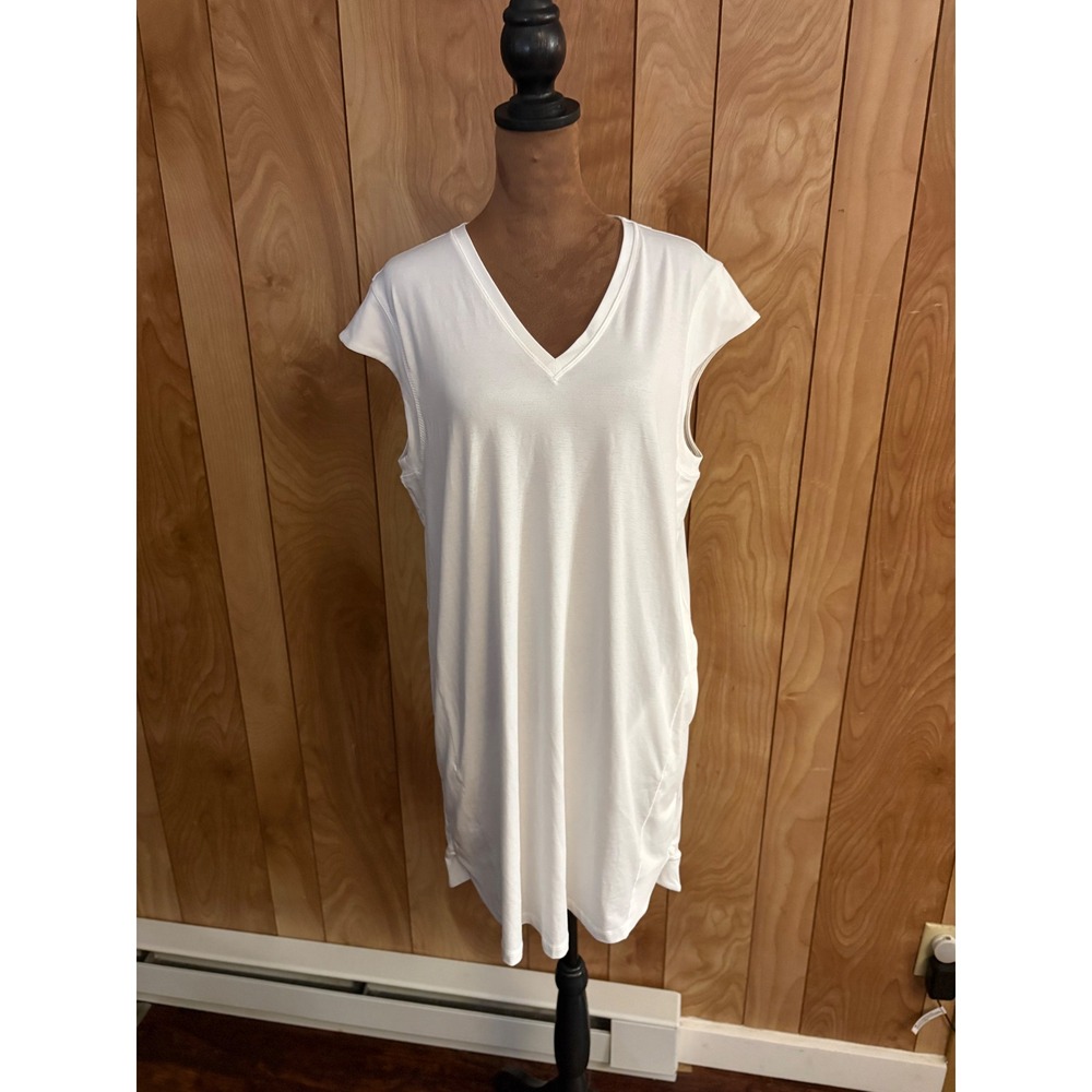 Athleta White Pacifica V-Neck Cap Sleeve Shift Dress with Pockets Size Medium